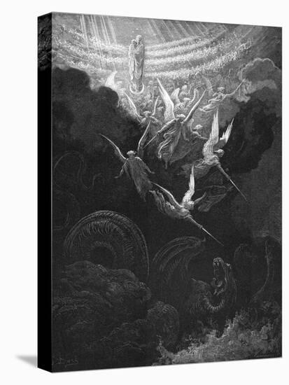 The Archangel Michael and His Angels Fighting the Dragon, 1865-1866-Gustave Doré-Stretched Canvas