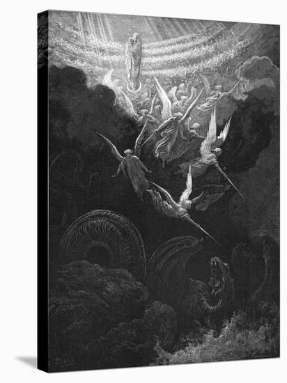 The Archangel Michael and His Angels Fighting the Dragon, 1865-1866-Gustave Doré-Stretched Canvas