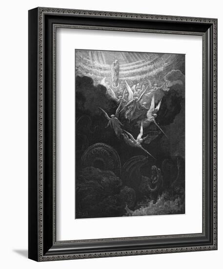 The Archangel Michael and His Angels Fighting the Dragon, 1865-1866-Gustave Doré-Framed Giclee Print