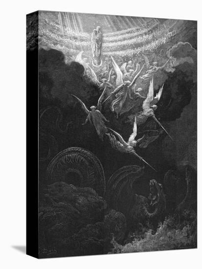 The Archangel Michael and His Angels Fighting the Dragon, 1865-1866-Gustave Doré-Stretched Canvas