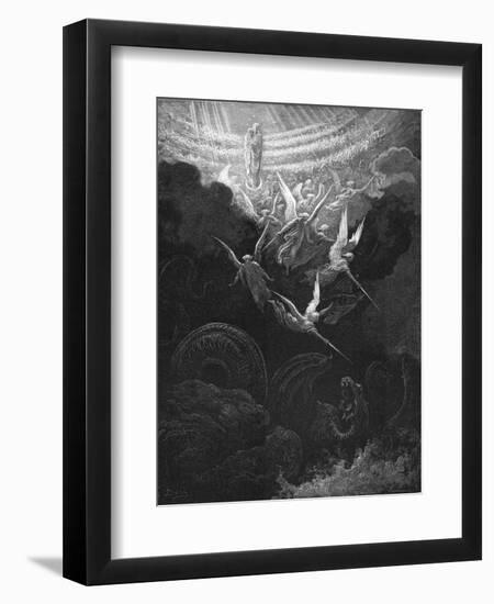 The Archangel Michael and His Angels Fighting the Dragon, 1865-1866-Gustave Doré-Framed Premium Giclee Print
