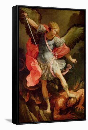 The Archangel Michael Defeating Satan-Guido Reni-Framed Stretched Canvas