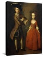 The Archbold Children: a Group Portrait of a Little Boy, Full Length Wearing a Beige Coat, Dark…-Philippe Mercier-Stretched Canvas