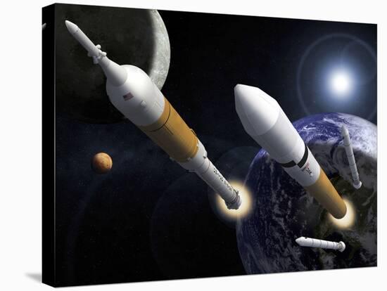 The Ares I Crew Launch Vehicle and the Ares V Cargo Launch Vehicle-Stocktrek Images-Stretched Canvas