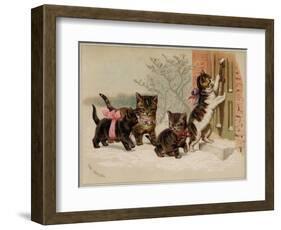 The Arrival Card with Four Kittens Approaching a Door, National Museum of American History-null-Framed Art Print