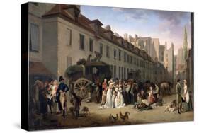 The Arrival of a Stagecoach at the Terminus, Rue Notre-Dame-Des-Victoires, Paris, 1803-Louis Leopold Boilly-Stretched Canvas