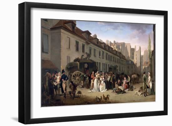 The Arrival of a Stagecoach at the Terminus, Rue Notre-Dame-Des-Victoires, Paris, 1803-Louis Leopold Boilly-Framed Giclee Print