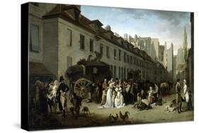 The Arrival of a Stagecoach at the Terminus, Rue Notre-Dame-Des-Victoires, Paris, 1803-Louis Leopold Boilly-Stretched Canvas