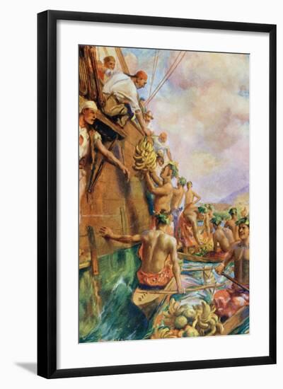 The Arrival of Captain James Cook in Tahiti in 1769-null-Framed Giclee Print