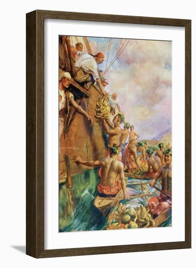 The Arrival of Captain James Cook in Tahiti in 1769-null-Framed Giclee Print