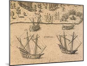 The Arrival of French Ships in Florida, 1602 from American History by Theodore De Bry-null-Mounted Giclee Print