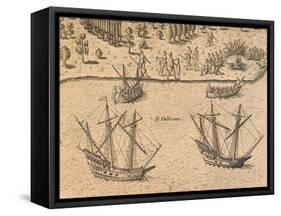 The Arrival of French Ships in Florida, 1602 from American History by Theodore De Bry-null-Framed Stretched Canvas