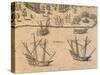 The Arrival of French Ships in Florida, 1602 from American History by Theodore De Bry-null-Stretched Canvas