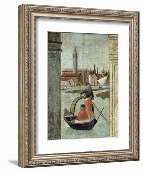 The Arrival of the English Ambassadors, from the St. Ursula Cycle, Detail of a Gondola, 1490-96-Vittore Carpaccio-Framed Giclee Print