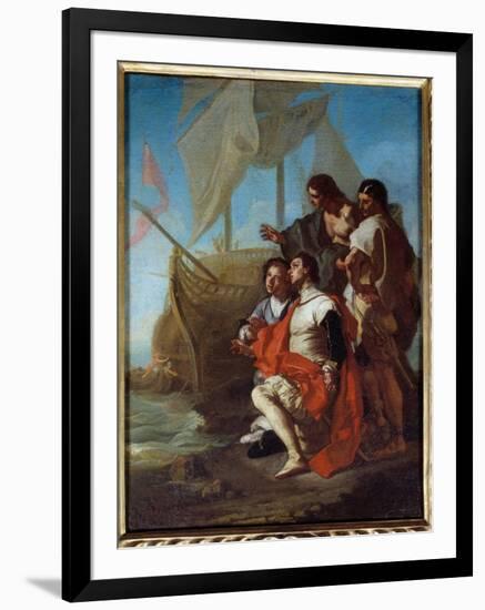 The Arrival of the Explorer Christopher Columbus (1451-1506) in America, 1715 (Oil on Canvas)-Francesco Solimena-Framed Giclee Print