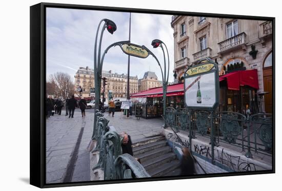 The Art Nouveau Metro Entrance at Saint Michel, Paris, France, Europe-Julian Elliott-Framed Stretched Canvas