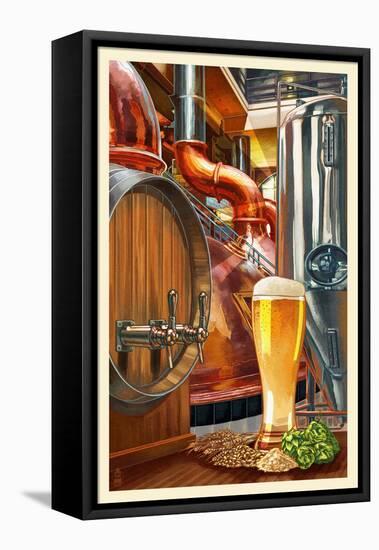 The Art of Beer - Brewery Scene-Lantern Press-Framed Stretched Canvas