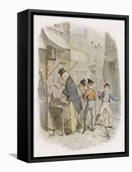 The Artful Dodger Teaches Oliver Twist to Pickpocket from the Rich-George Cruikshank-Framed Stretched Canvas