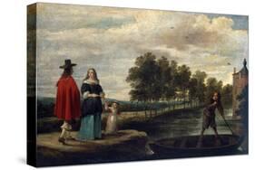 The Artist, his Wife and Child by the Moat of his Mansion, Perck-David the Younger Teniers-Stretched Canvas
