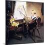 The Artist’s Daughter (or Little Girl with Palette at Easel)-Norman Rockwell-Mounted Giclee Print