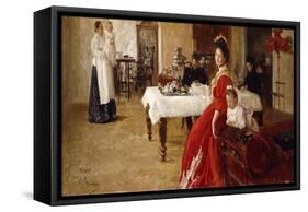 The Artist's Daughter, Tat'Iana and Her Family in an Interior-Ilya Efimovich Repin-Framed Stretched Canvas