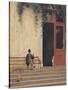 The Artist's Father and Son on the Doorstep of His House, circa 1866-67-Jean Leon Gerome-Stretched Canvas