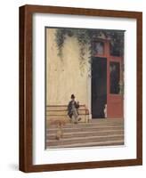 The Artist's Father and Son on the Doorstep of His House, circa 1866-67-Jean Leon Gerome-Framed Giclee Print