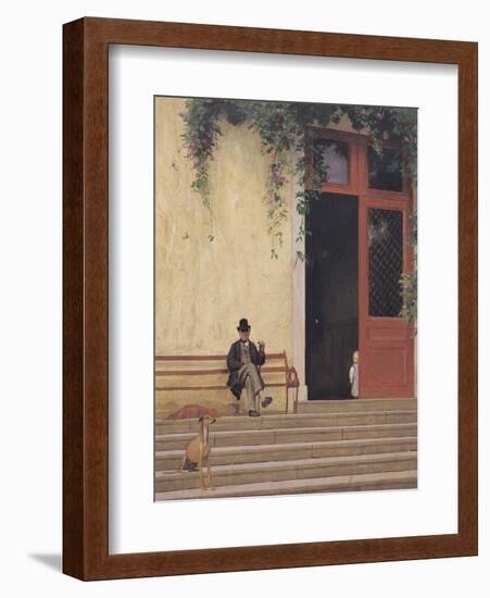 The Artist's Father and Son on the Doorstep of His House, circa 1866-67-Jean Leon Gerome-Framed Giclee Print