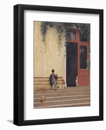 The Artist's Father and Son on the Doorstep of His House, circa 1866-67-Jean Leon Gerome-Framed Giclee Print