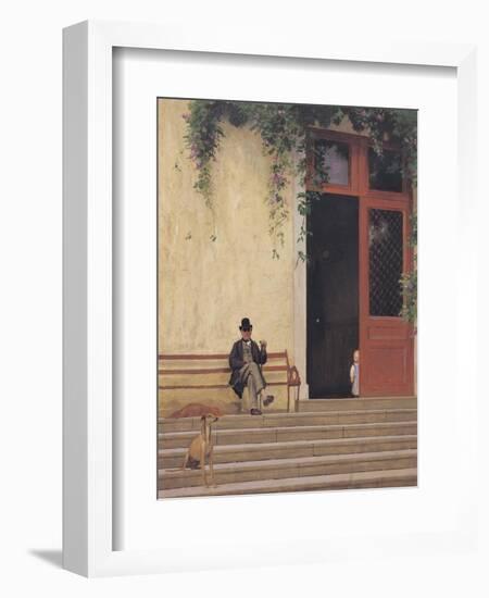 The Artist's Father and Son on the Doorstep of His House, circa 1866-67-Jean Leon Gerome-Framed Giclee Print