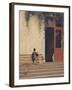 The Artist's Father and Son on the Doorstep of His House, circa 1866-67-Jean Leon Gerome-Framed Giclee Print