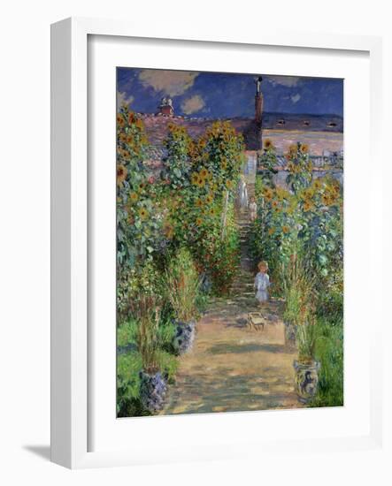 The Artist's Garden at Vetheuil, 1880-Claude Monet-Framed Premium Giclee Print