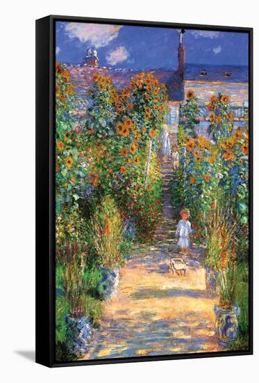 The Artist's Garden at Vetheuil-Claude Monet-Framed Stretched Canvas