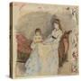 The Artist's Sister, Edma, with Her Daughter, Jeanne, 1872 (W/C over Graphite on Laid Paper)-Berthe Morisot-Stretched Canvas