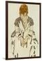 The Artist's Sister-In-Law in Striped Dress, Seated, 1917-Egon Schiele-Framed Giclee Print