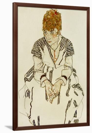 The Artist's Sister-In-Law in Striped Dress, Seated, 1917-Egon Schiele-Framed Giclee Print