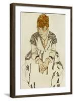 The Artist's Sister-In-Law in Striped Dress, Seated, 1917-Egon Schiele-Framed Giclee Print