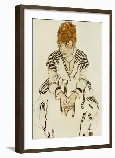 The Artist's Sister-In-Law in Striped Dress, Seated, 1917-Egon Schiele-Framed Giclee Print