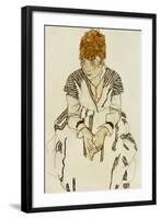 The Artist's Sister-In-Law in Striped Dress, Seated, 1917-Egon Schiele-Framed Giclee Print