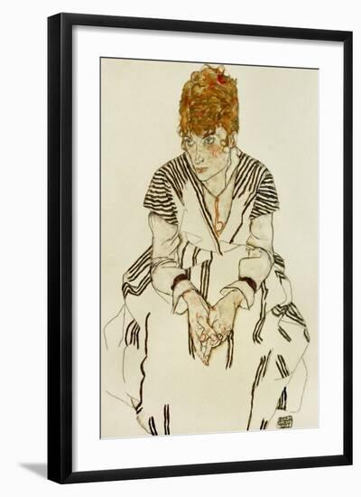 The Artist's Sister-In-Law in Striped Dress, Seated, 1917-Egon Schiele-Framed Giclee Print