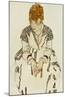 The Artist's Sister-In-Law in Striped Dress, Seated, 1917-Egon Schiele-Mounted Giclee Print