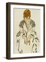 The Artist's Sister-In-Law in Striped Dress, Seated, 1917-Egon Schiele-Framed Giclee Print