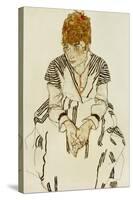 The Artist's Sister-In-Law in Striped Dress, Seated, 1917-Egon Schiele-Stretched Canvas