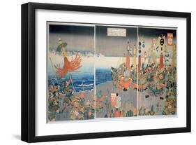 The Ashikaga Fleet Sailing into Attack Nitta, C.1840, (Colour Woodblock Print)-Kuniyoshi Utagawa-Framed Giclee Print