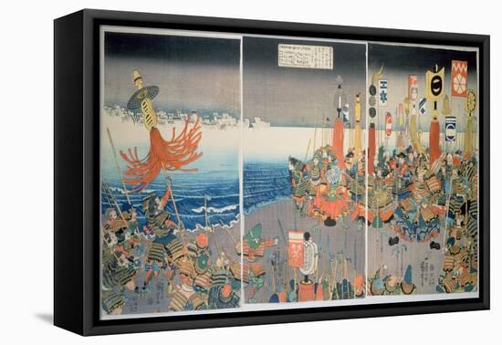 The Ashikaga Fleet Sailing into Attack Nitta, C.1840, (Colour Woodblock Print)-Kuniyoshi Utagawa-Framed Stretched Canvas
