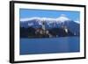 The Assumption of Mary Pilgrimage Church on Lake Bled and Bled Castle at Dusk, Bled, Slovenia-Miles Ertman-Framed Photographic Print