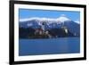 The Assumption of Mary Pilgrimage Church on Lake Bled and Bled Castle at Dusk, Bled, Slovenia-Miles Ertman-Framed Photographic Print