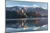 The Assumption of Mary Pilgrimage Church on Lake Bled and Bled Castle, Bled, Slovenia, Europe-Miles Ertman-Mounted Photographic Print