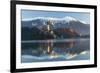 The Assumption of Mary Pilgrimage Church on Lake Bled and Bled Castle, Bled, Slovenia, Europe-Miles Ertman-Framed Photographic Print