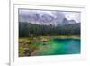 The Astonishing Colours of the Water of the Karersee, in Trentino, During a Rainy Day-Fabio Lotti-Framed Photographic Print